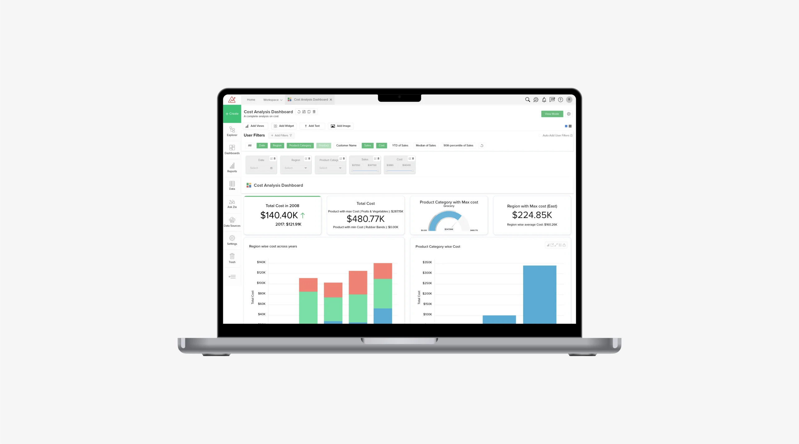 Analytics product UI design with filters